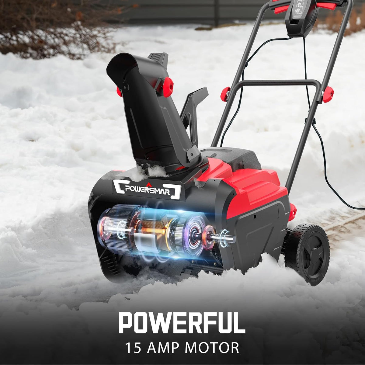 PowerSmart 21 Inch Corded Electric Snow Blower, 15 Amp, with LED Light