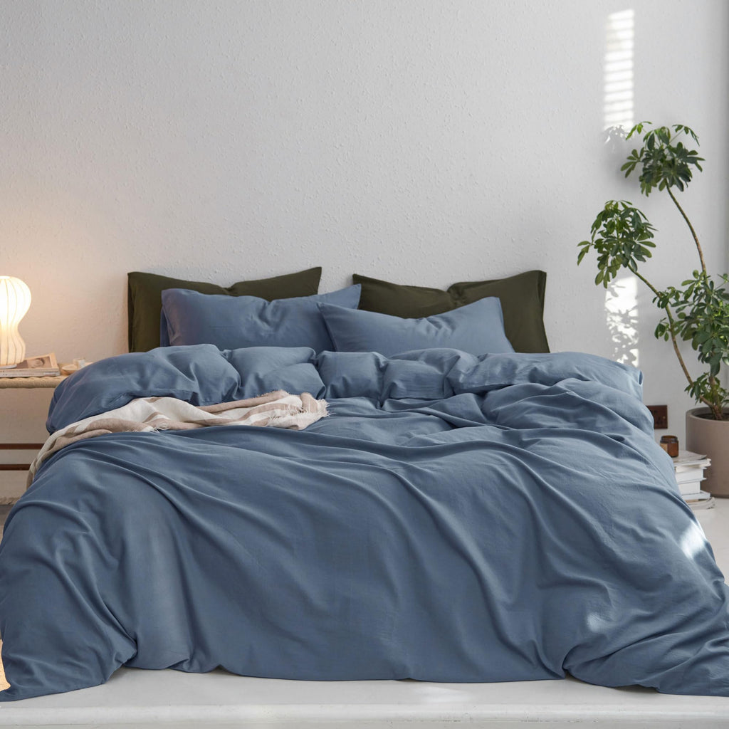 MooMee Upgraded Softer Duvet Cover Set 100% Washed Cotton Twill King
