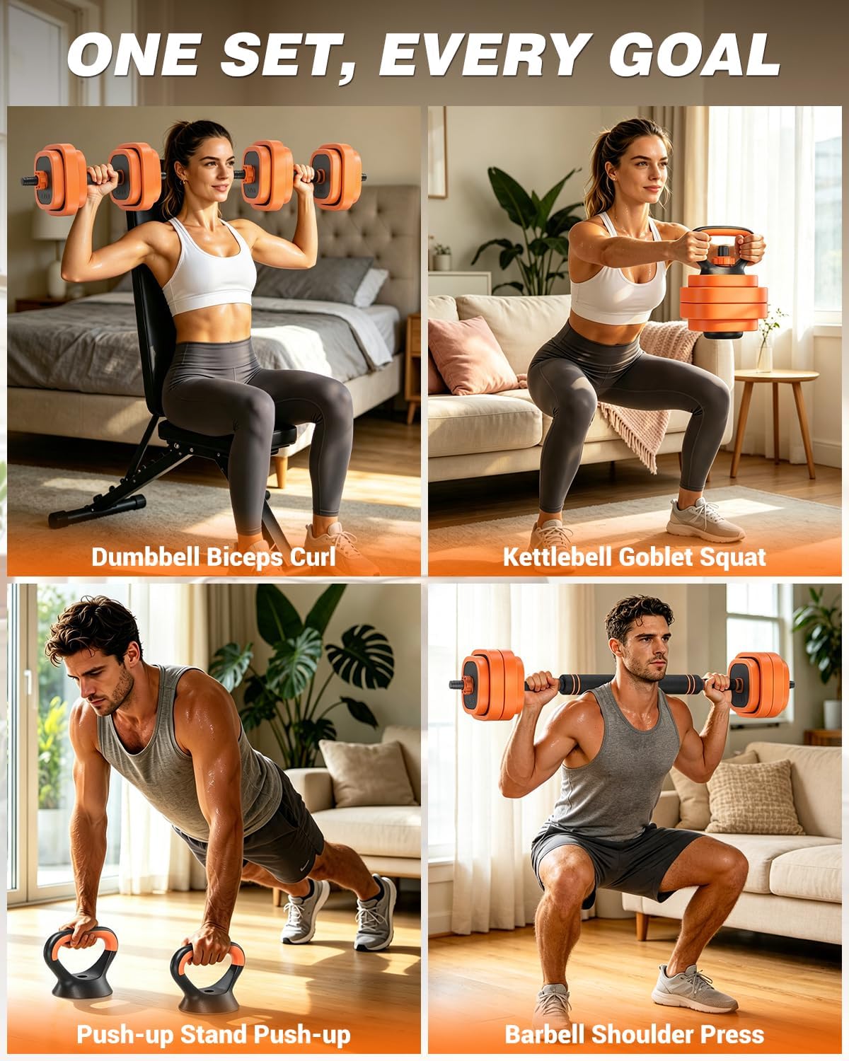Rendpas 4-in-1 Adjustable Dumbbell Set with Foldable Bench for Home Gym