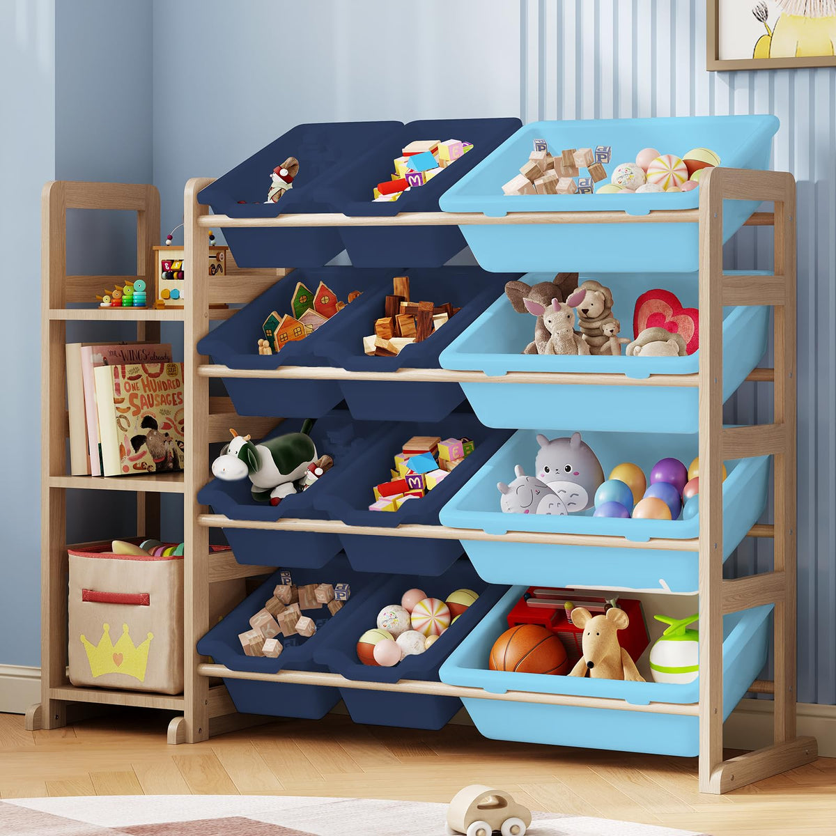 Toy Storage Organizer - Toy Organizers and Storage with Bookshelf, Toy Storage Shelf with 3 Shelves and 12 Storage Bins, Kids Bookshelf and Toy Storage for Kids Room, Playroom, Bedroom, Nursery, White