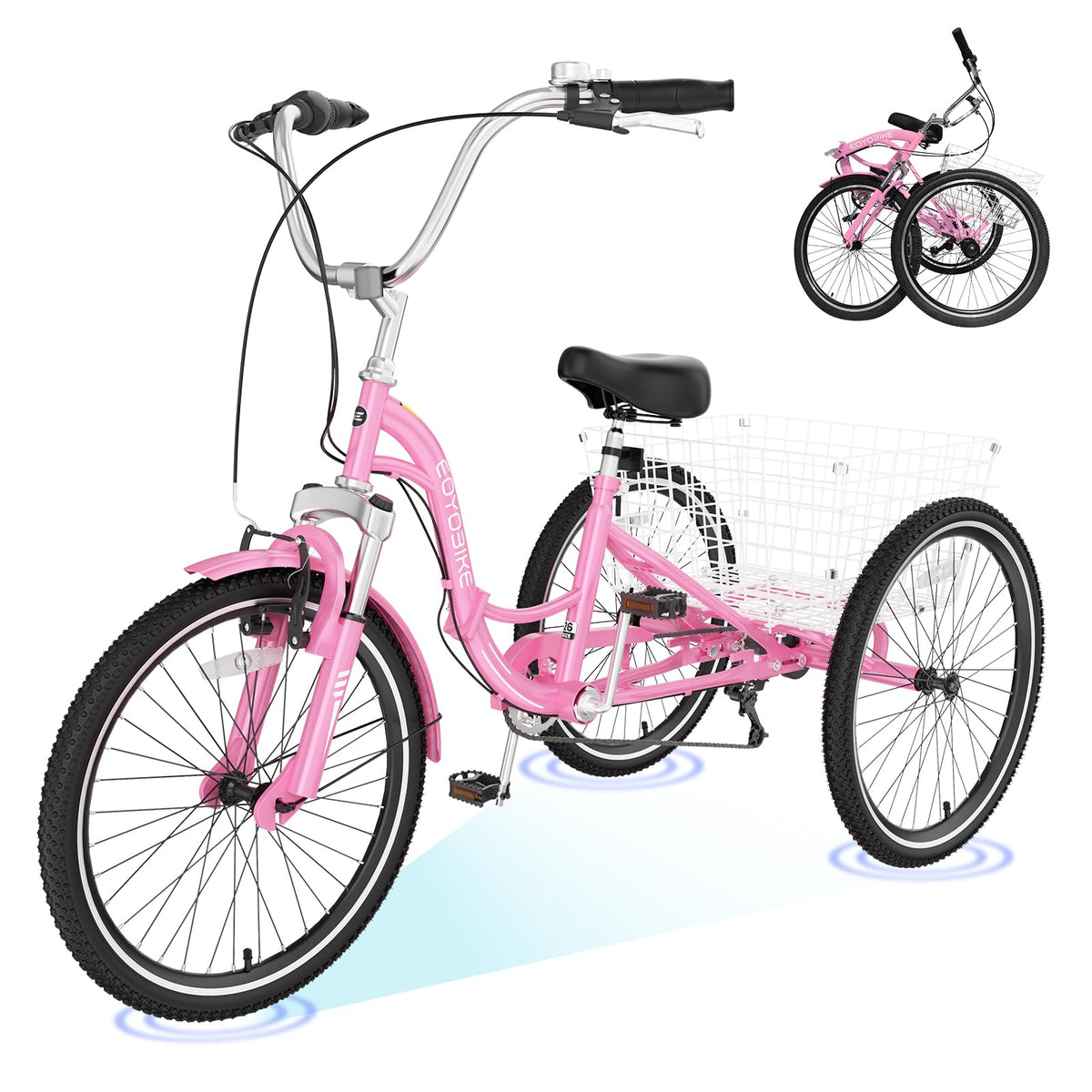 ABORON Adults Tricycle, 3 Wheels Bike for Adult, Tricycle for Adults, Double-Wall Wheel Rims, Tricycle for Women Men Exercise Outdoor Sports
