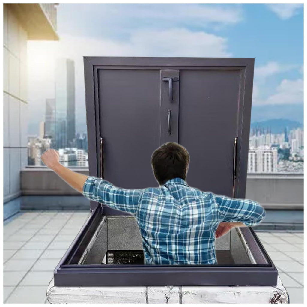 LXLZYXSF Heavy Duty Rooftop Vent Security Door, Galvanized Powder Coated Iron Roof Hatch Cover, Upward Lifting Attic Access Lid, Manhole/Cellars Cap Plate(60x60CM(23.6"x23.6"))
