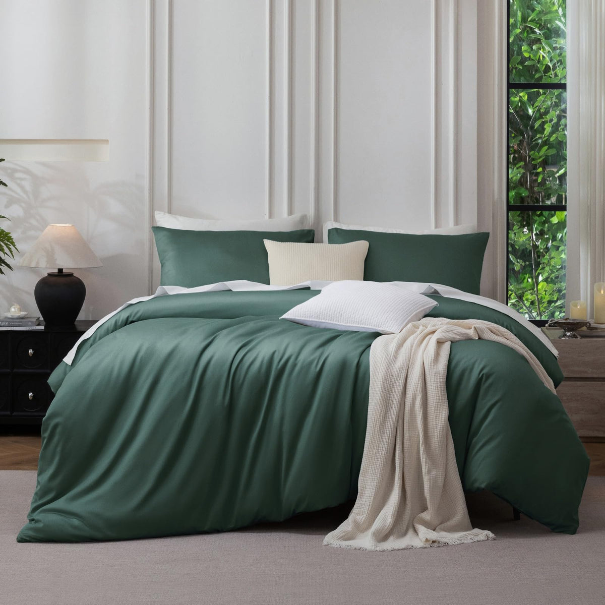 MooMee Queen Duvet Cover Set 100% Extra Long Staple Cotton Cooling Bedding