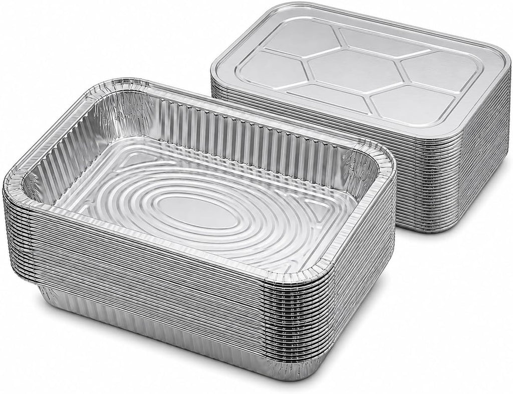 Half Size Deep Aluminum Pans, 13 x 10.5 x 2.5 In (100, With Lids)
