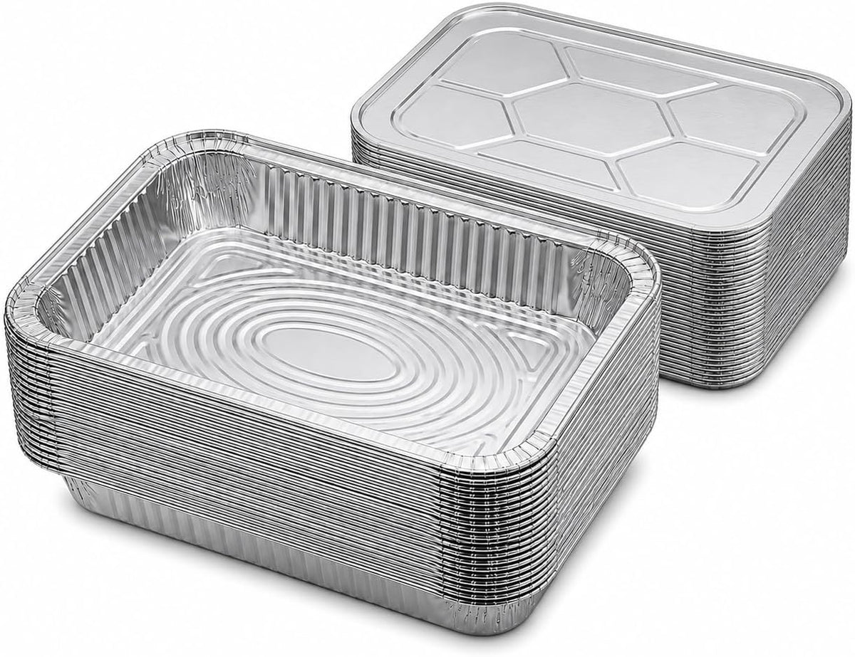 Half Size Deep Aluminum Pans, 13 x 10.5 x 2.5 In (100, With Lids)