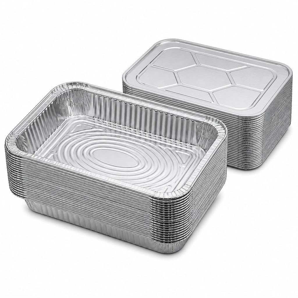 Half Size Deep Aluminum Pans, 13 x 10.5 x 2.5 In (100, With Lids)