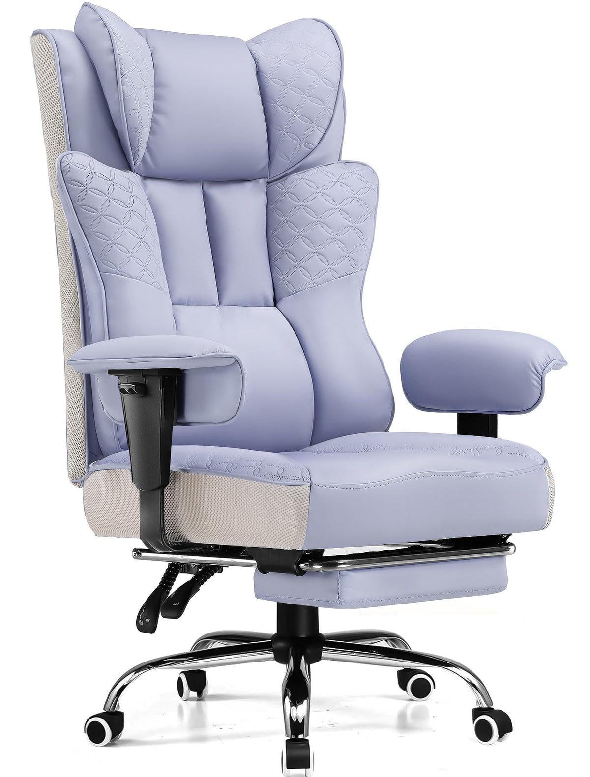 GTPLAYER Big and Tall Office Chair Wide Ergonomic Gaming Chair with Deluxe Embossing Designed Leather with Foot Rest,150°Reclining Adjustable Soft Armrests Pocket Spring Back Support and Pillow