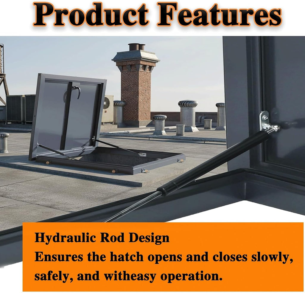 Black Galvanized Roof Hatch, 20x24in(51x61cm) Roof Access Hatch Roof, Attic Skylight Cover Steel Roof Hatch Vent Access Door, with Handle & Gas Shock Strut, for Warehouse Attic Cellar