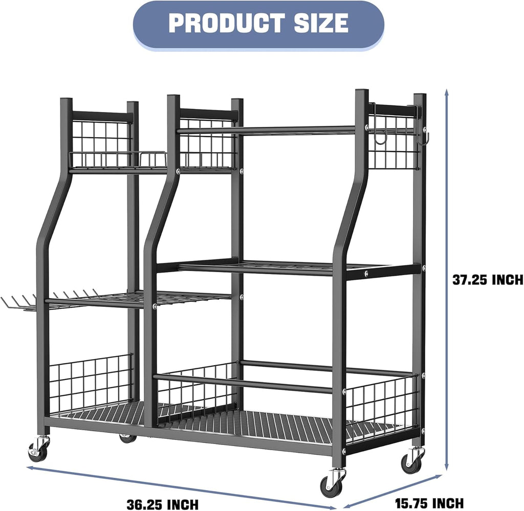 WALMANN Garden Tool Organizer with Wheels, Rakes/Shovels/Yard Tools Stand