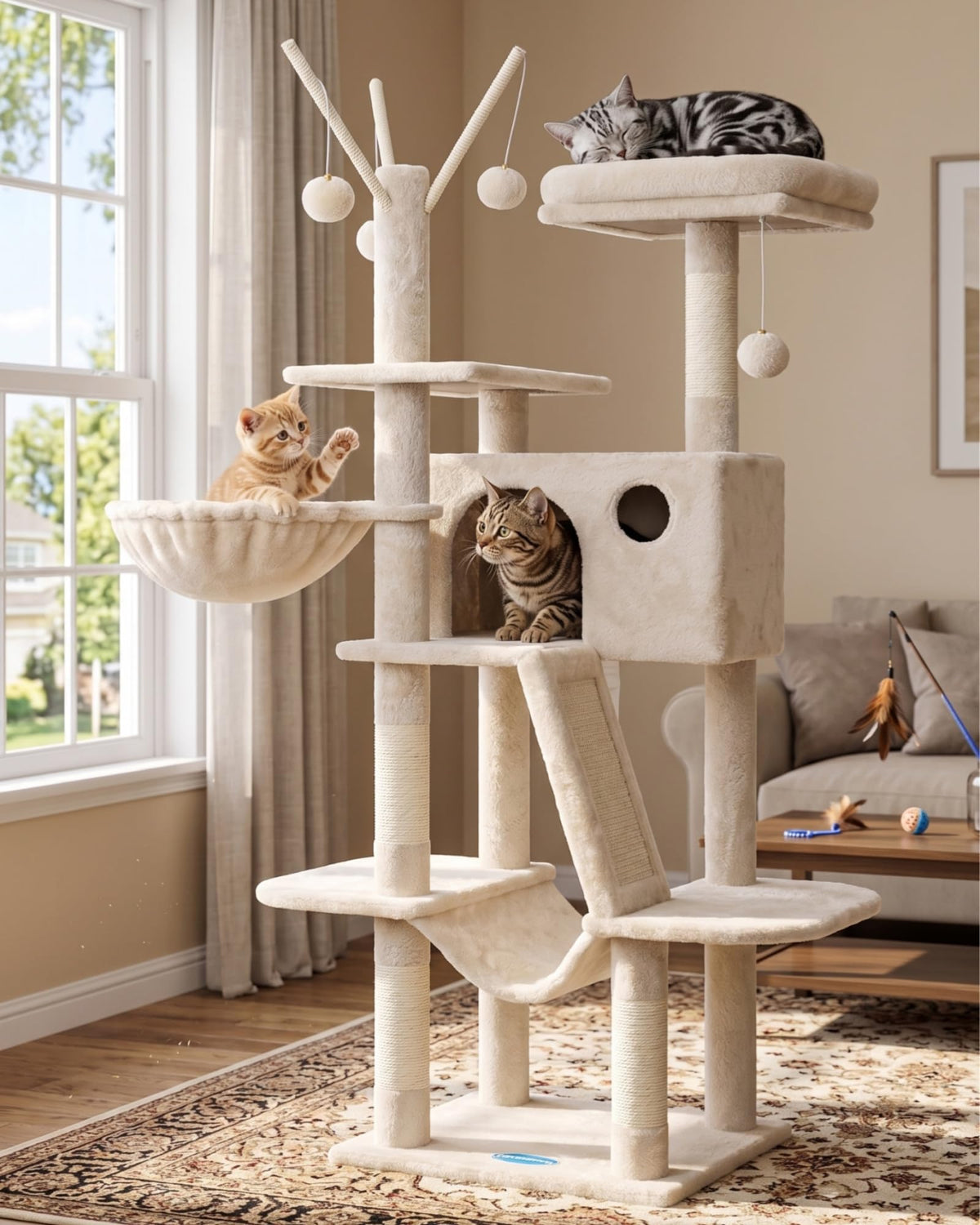 Hey-brother Cat Tree Tower with Padded Platform Bed, Hammock, MPJ019-SW