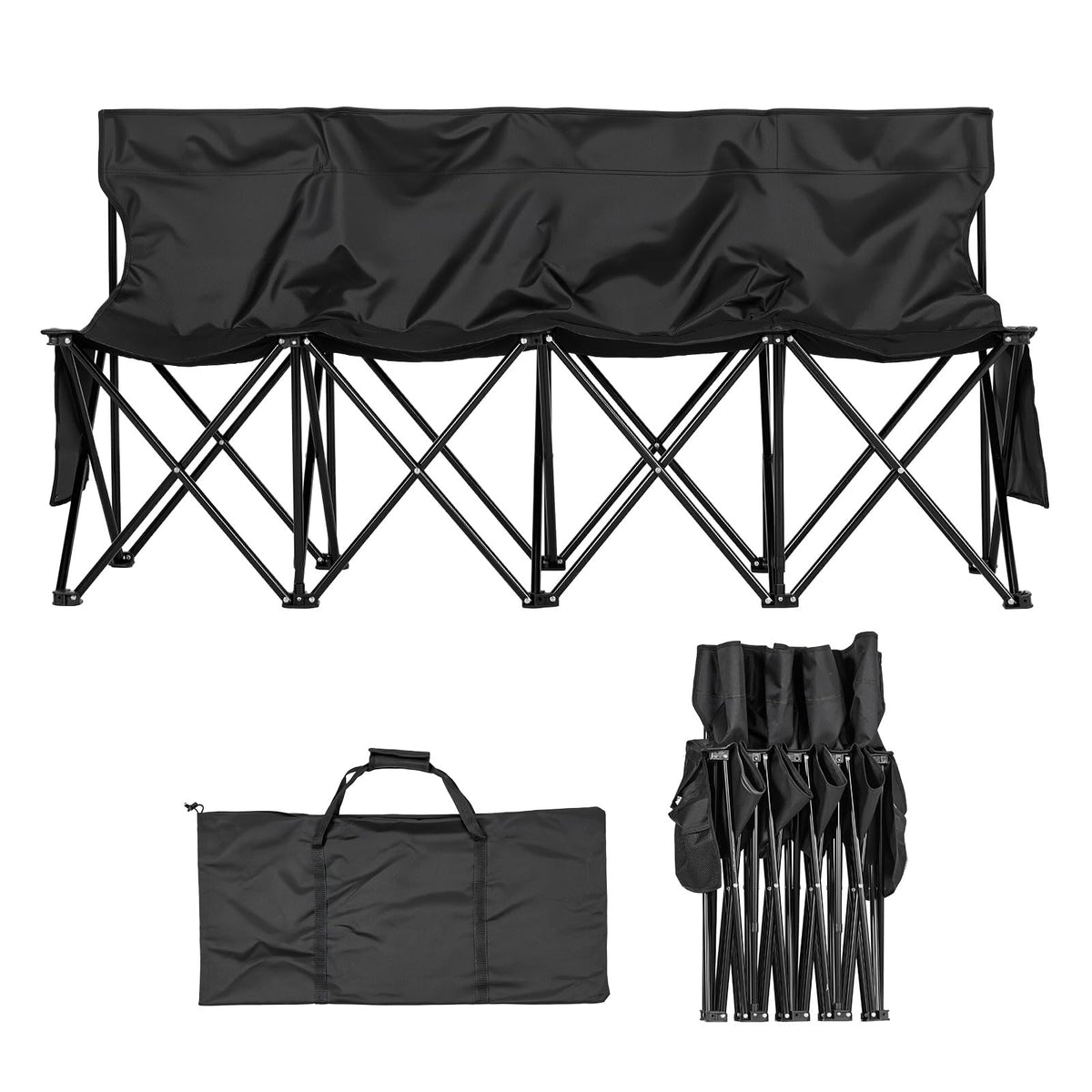 VEVOR Portable Folding Bench, 8 Seats Foldable Sideline Bench, Outdoor Camping Chair with Carry Bag & Backrest, Team Sport Sideline Bench for Football Fishing, No Assembly Instant Seating, Black