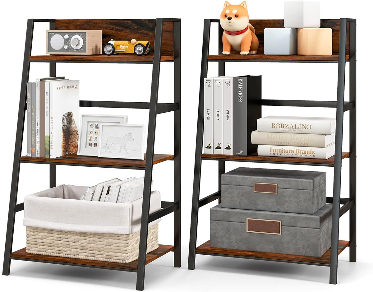 Tangkula 3-Tier Ladder Shelf, Industrial Wood Bookshelf