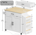 IRONCK Kitchen Island with Storage, Charging Station and Drop Leaf, White
