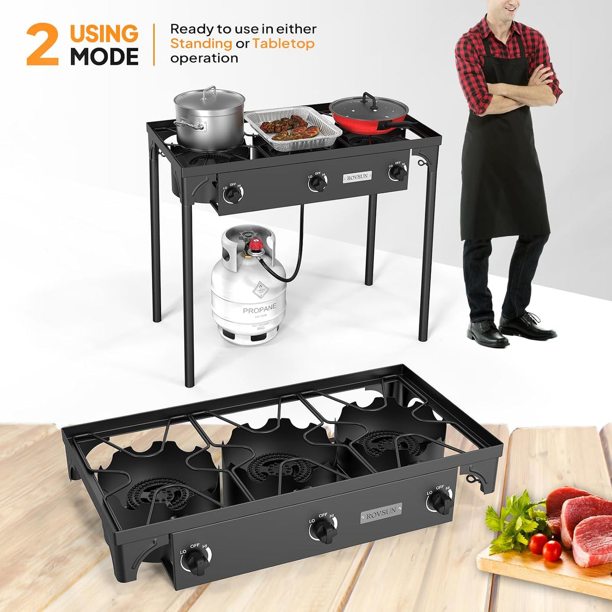 ROVSUN 3 Burner Outdoor Propane Gas Stove, 225,000 BTU with CSA Regulator