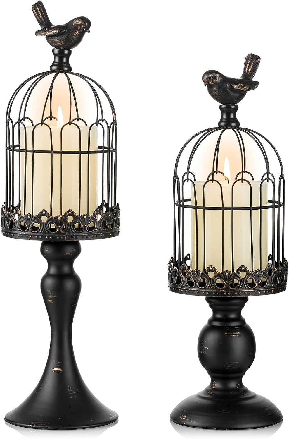 Decorative Candle Holder Bird Cage - Set of 2 Cage Lanterns for Candleholder Shabby Chic Country Home Decoration Table Centerpiece Mantel Decor-Black||style1