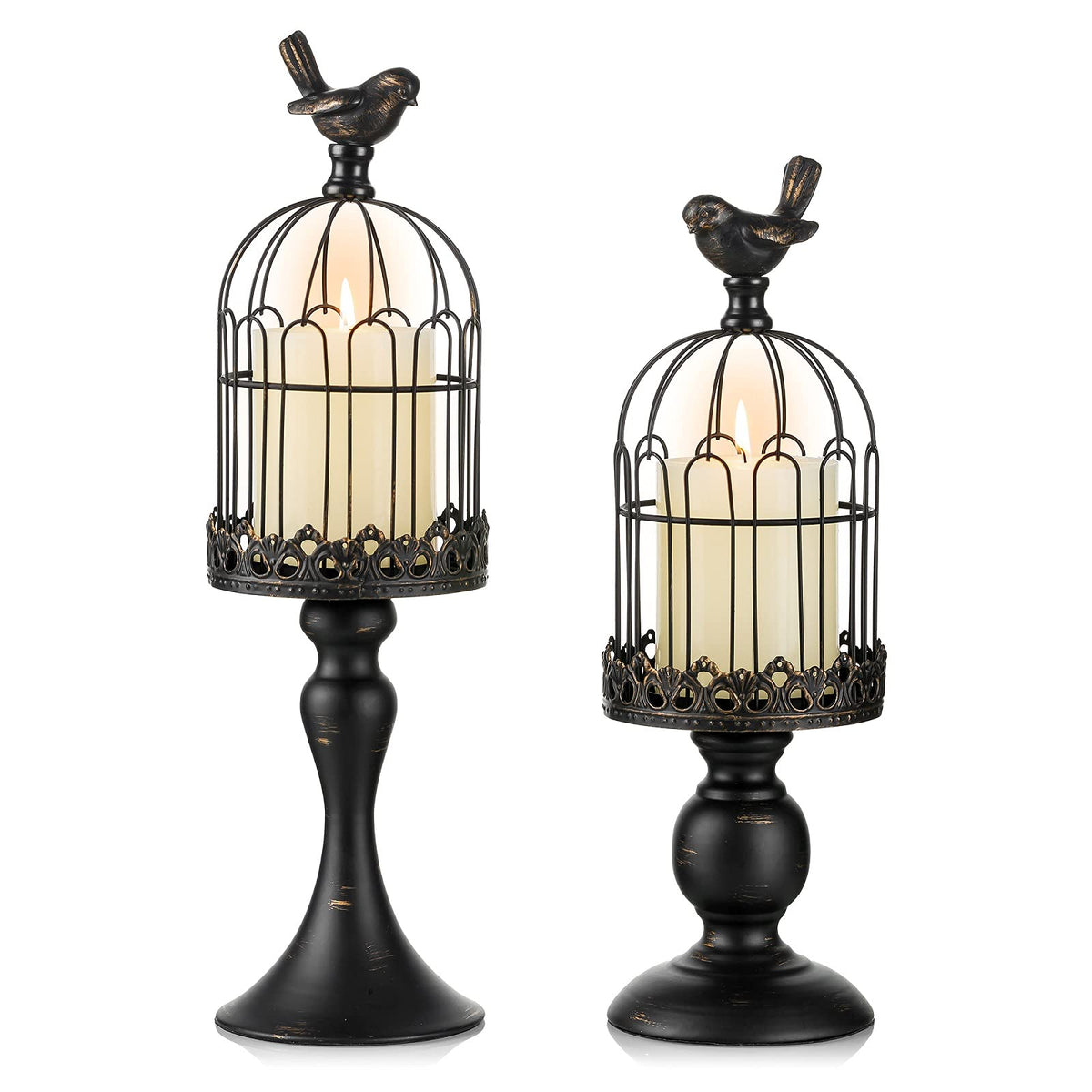 Decorative Candle Holder Bird Cage - Set of 2 Cage Lanterns for Candleholder Shabby Chic Country Home Decoration Table Centerpiece Mantel Decor-White||style1