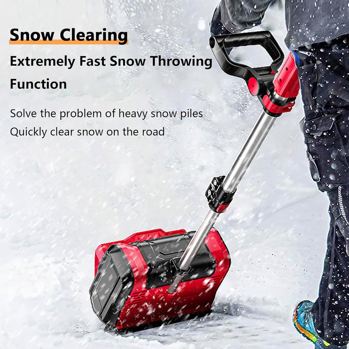 Cordless Snow Shovel, Electric Snow Blower for Driveway with Adjustable Handle & Telescopic Pole, 12.6in. Width, 6.3in. Depth, 26 FT Throw Distance (Battery and Charger Included)