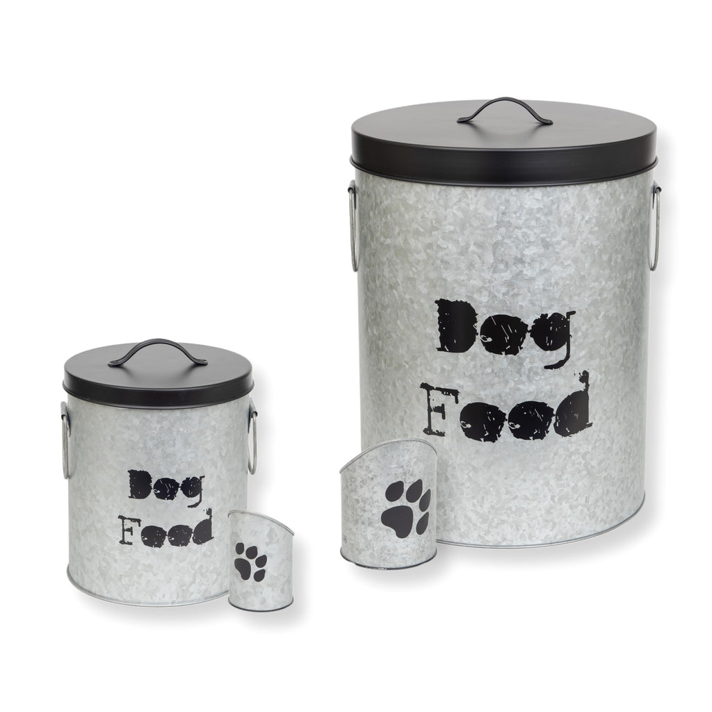 Large 60lb Dog & Medium 30lb Cat Pet Food Storage Canister with Scoop – Durable & Airtight for Freshnesss, Minimalist Design & Recyclable, Metal Container (Combo - Large Dog Bin & Med Cat Bin)