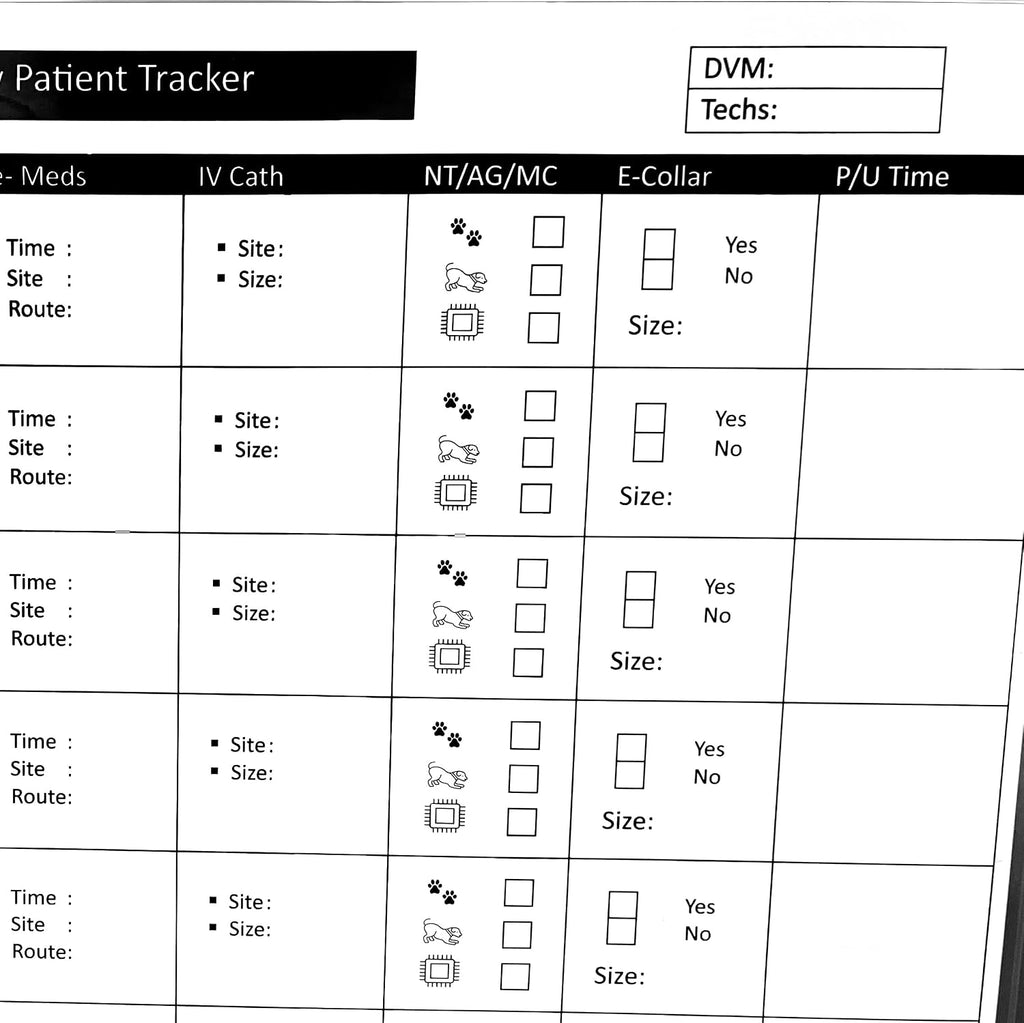Patient Surgery Tracker Whiteboard - Veterinary Printed Medical whiteboard.