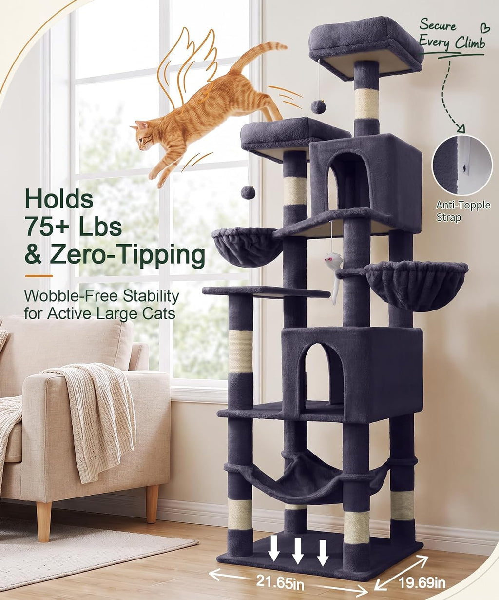 AMHANCIBLE Cat Tree Tower, 70 Inch Heavy Duty Cat Tree for Large Cats