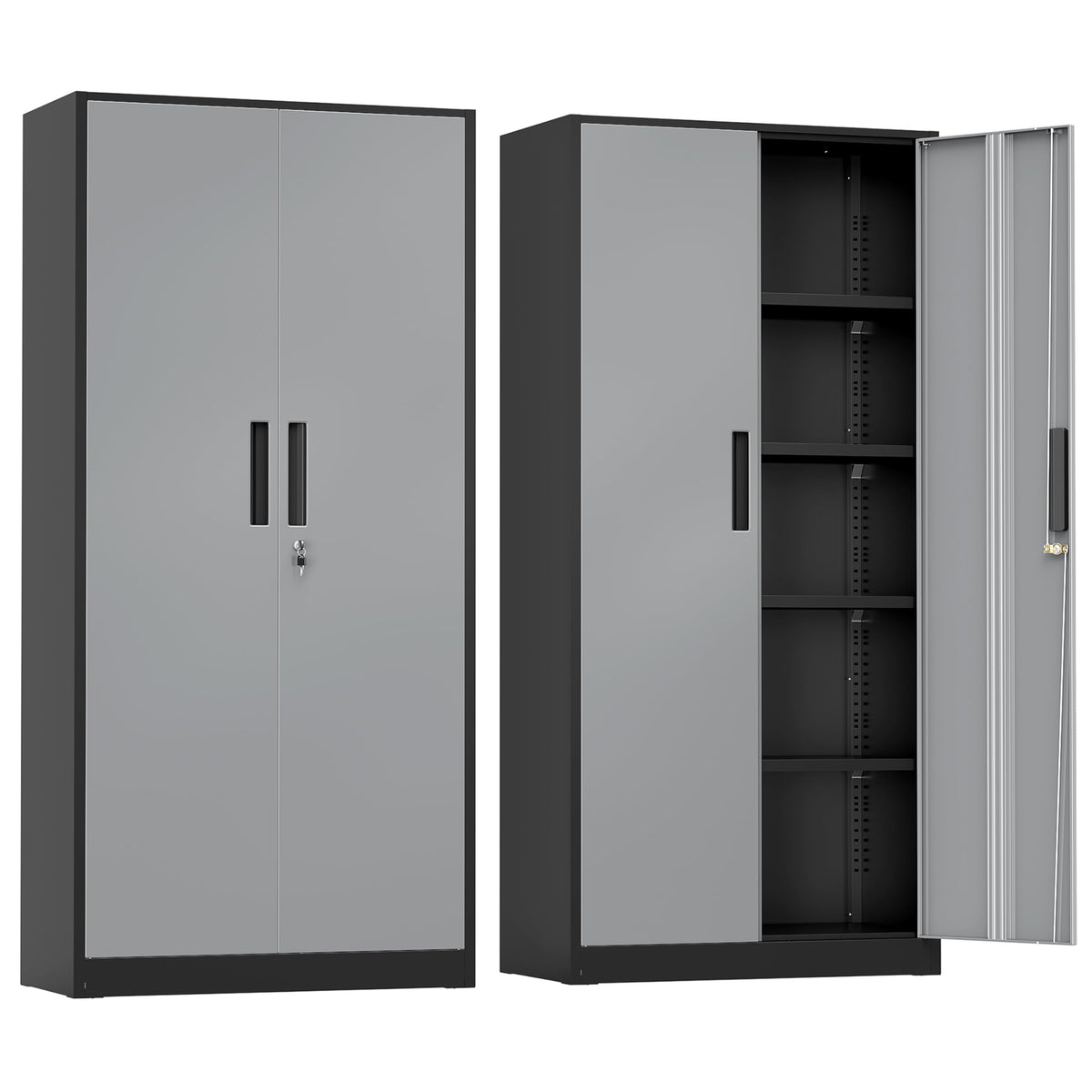 Greenvelly Metal Garage Storage Cabinet with 4 Swivel Wheels, 73" Black Storage Cabinet on Wheels, Rolling Tool Cabinet with Locking Doors and Shelves for Garage, Basement, Home, Warehouse