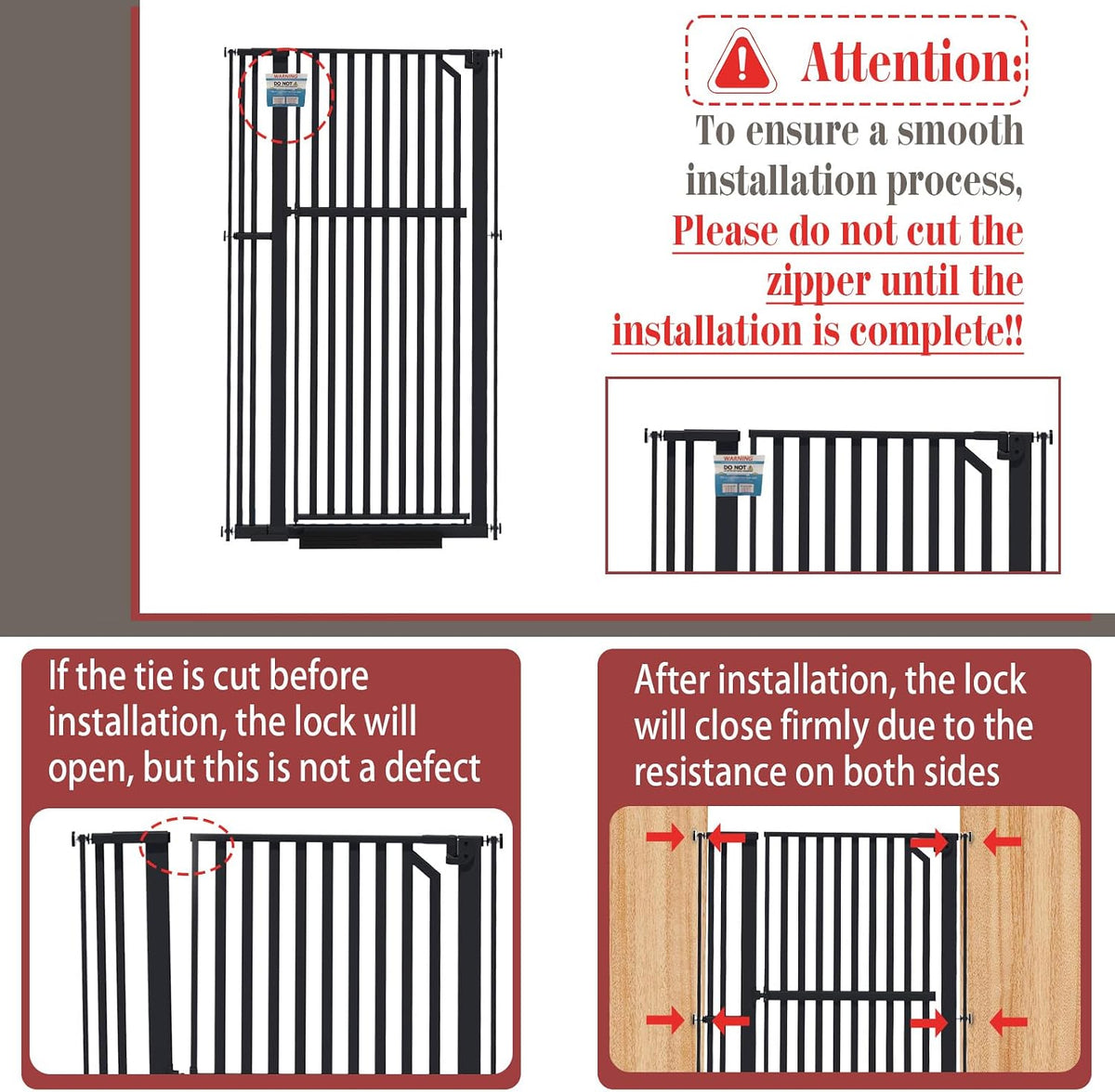 Glaf Extra Tall Pet Gate 63" Pressure Mounted Cat Door Safety Metal Cat Gate Adjustable Width Dog Door Auto-Close Dog Gates for Doorways, Stairs, Kitchen, Hallway (Black, 33.86-37.4")