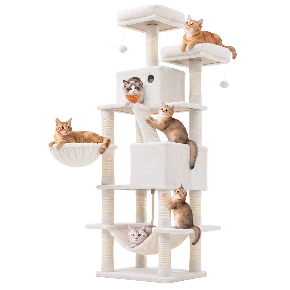 Feandrea Cat Tree, 81.1-Inch Large Cat Tower, Multi-Level Condo, Smoky Gray