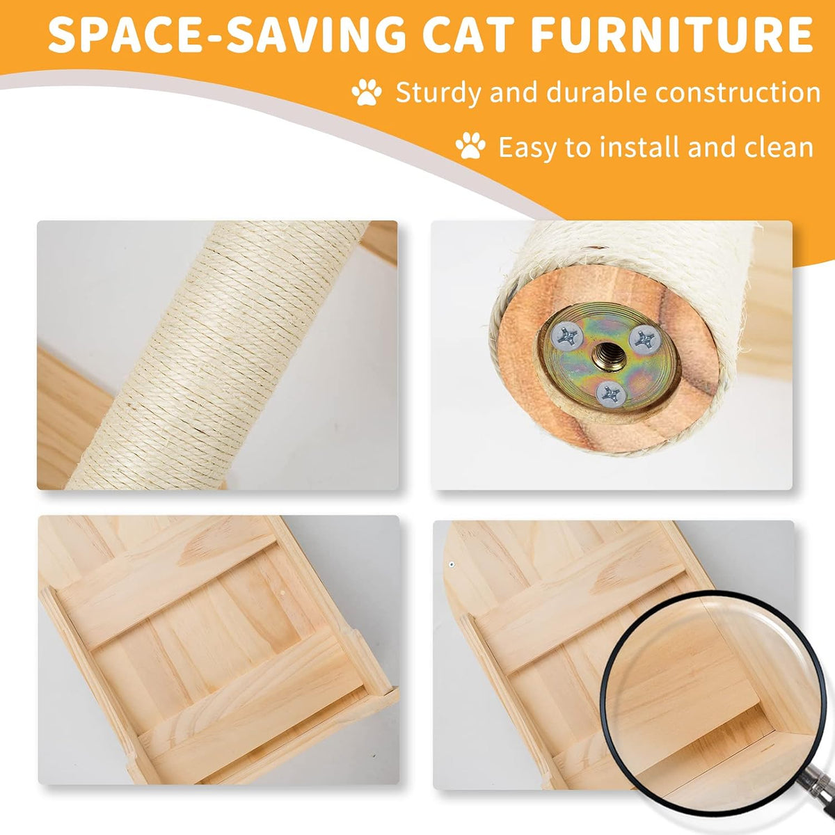NOVGOBHOT Cat Wall Shelves for Large Cats – 9-Piece Wooden Wall-Mounted Cat Shelves Set, Kitty Climbing System with Perches, Scratching Post & Condo House
