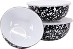 Golden Rabbit Enamelware Nested Mixing Bowls with Lids, Set of 3, Solid White Textured