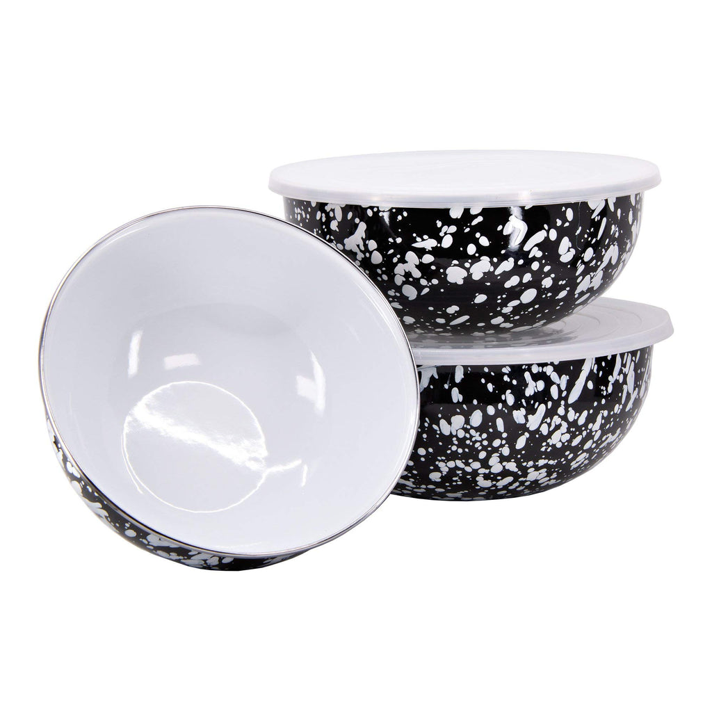 Golden Rabbit Enamelware Nested Mixing Bowls with Lids, Set of 3, Lagoon