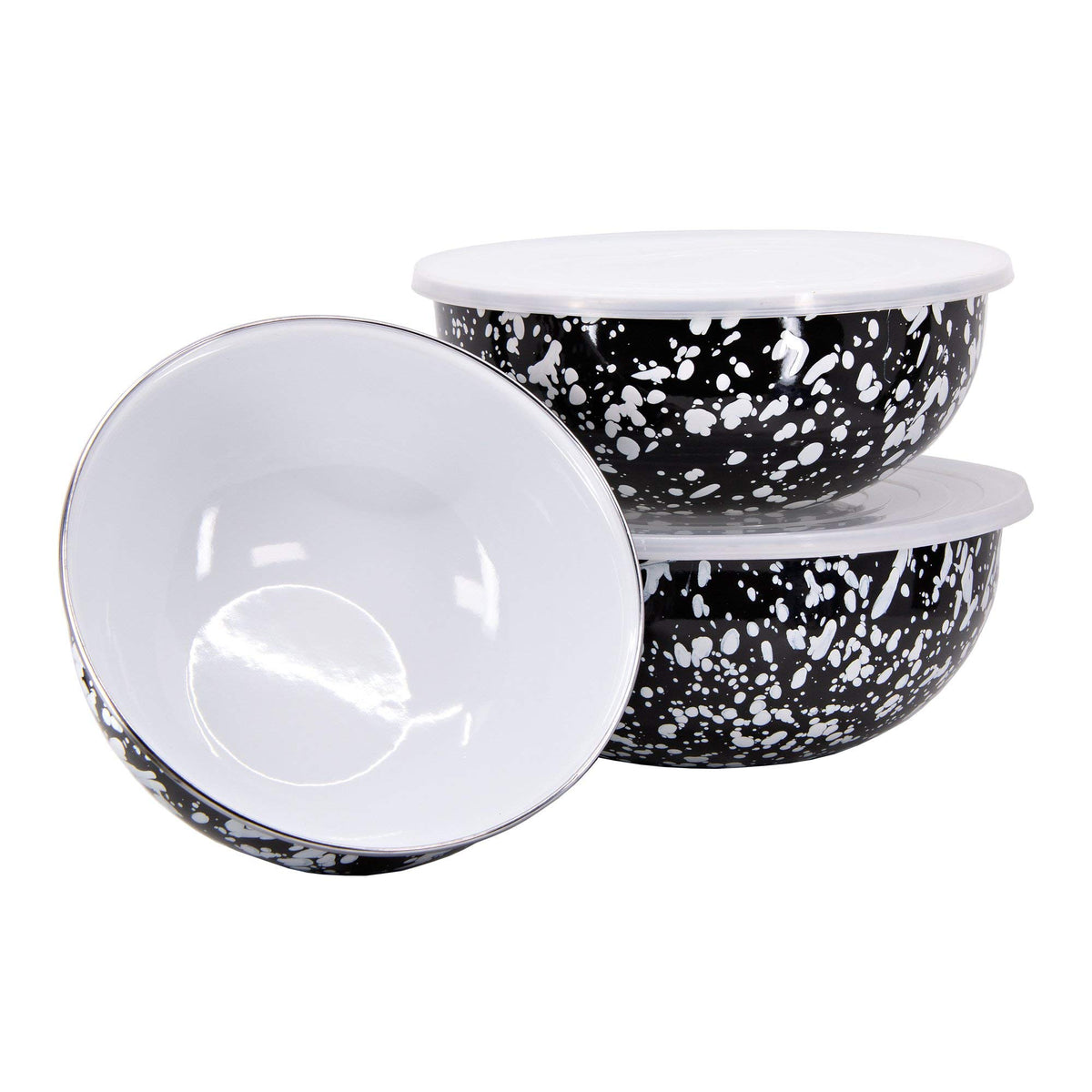 Golden Rabbit Enamelware Nested Mixing Bowls with Lids, Set of 3, Sea Glass