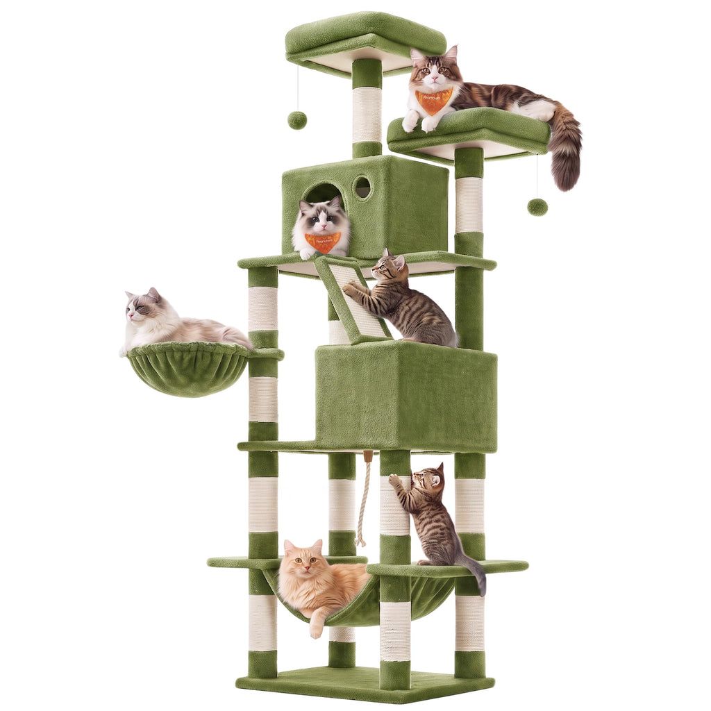 Feandrea Cat Tree, 81.1-Inch Large Cat Tower, Multi-Level Condo, Smoky Gray