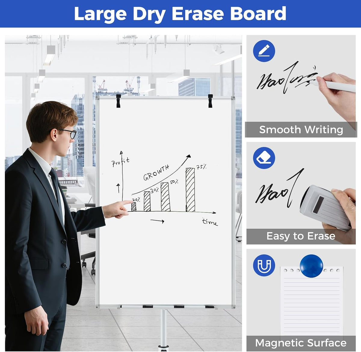 Goplus 40” x 26“ Rolling Whiteboard, Magnetic Dry Erase Board on Wheels