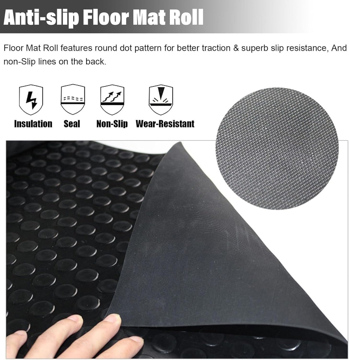 2ft 3ft 4ft 5ft 6ft 10ft Black Non-Slip Rubber Flooring Matting Garage Floor Rubber Mat, Heavy Duty Coin Pattern Rubber Mat, Commercial Rubber Flooring Roll Mats(1.2X3m/4X9.8ft)