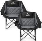 2 Pack Oversized Camping Chairs for Adults, Support 450 lb Each, Black