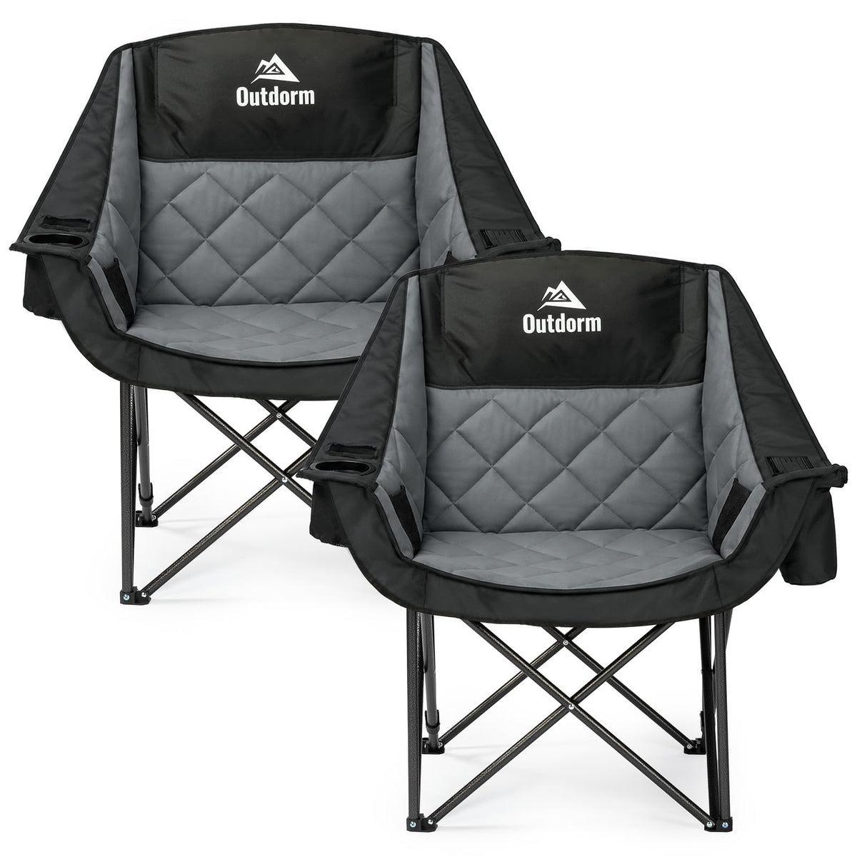 2 Pack Oversized Camping Chairs for Adults, Support 450 lb Each, Black