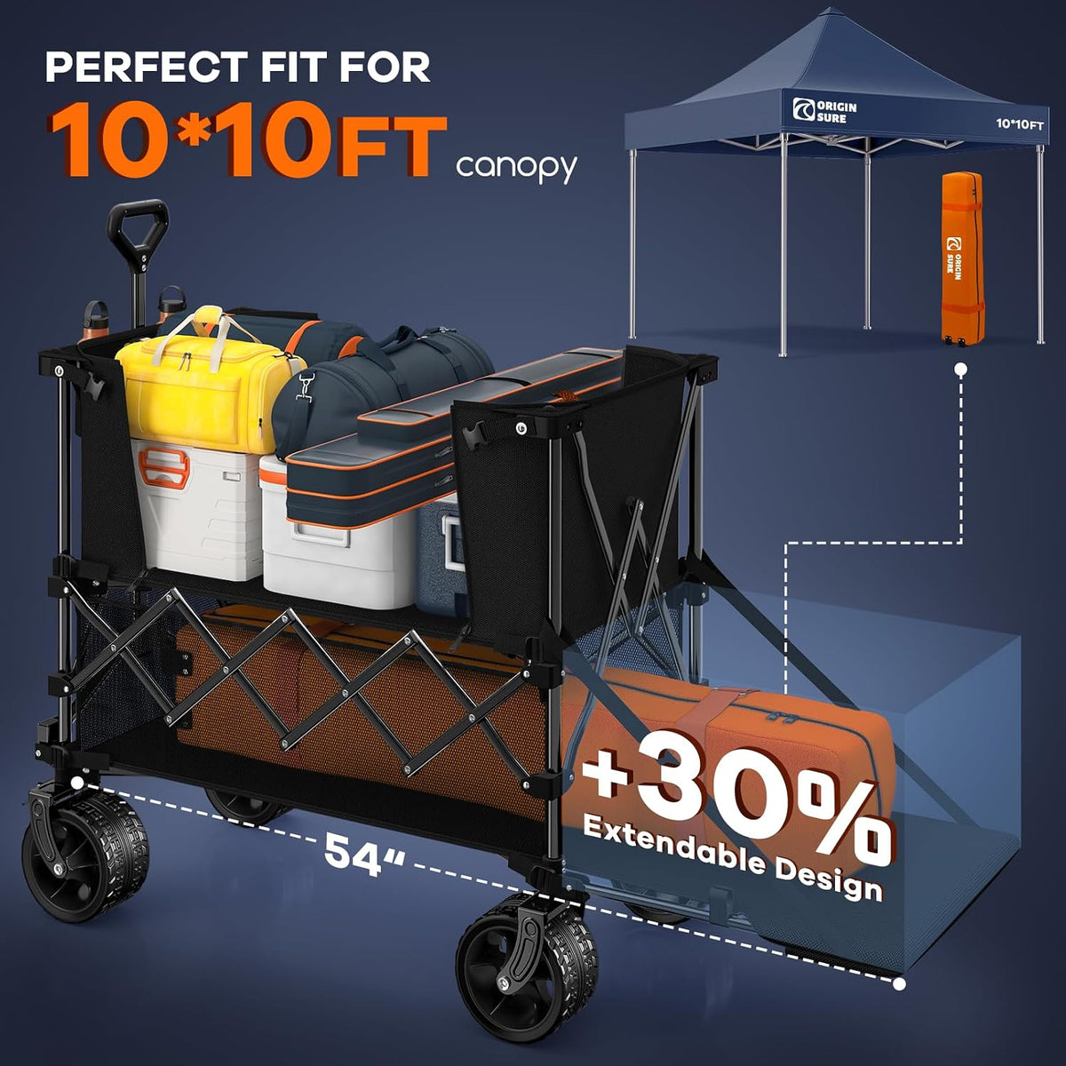 Originsure 400L Foldable Double Decker Wagon, 54" L Tailgate, 560lbs, Black
