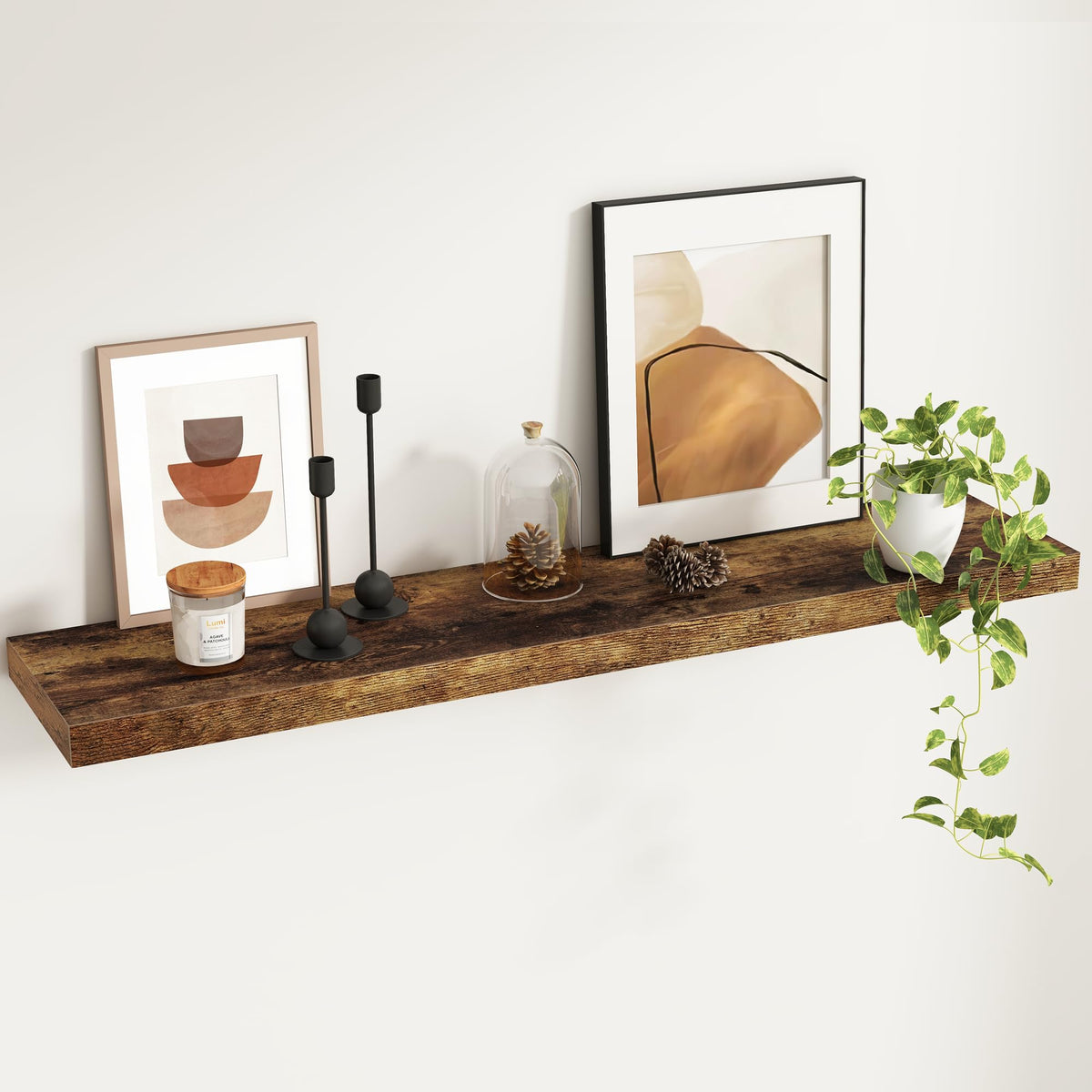 Fun Memories Floating Shelves - 2 Pack 12 Inch Rustic Wooden Wall Shelves - Extra Deeper & Thicker Wall Mounted Storage Shelf for Living Room, Kitchen, Farmhouse - 36" W x 12" D x 1.8" H - Brown