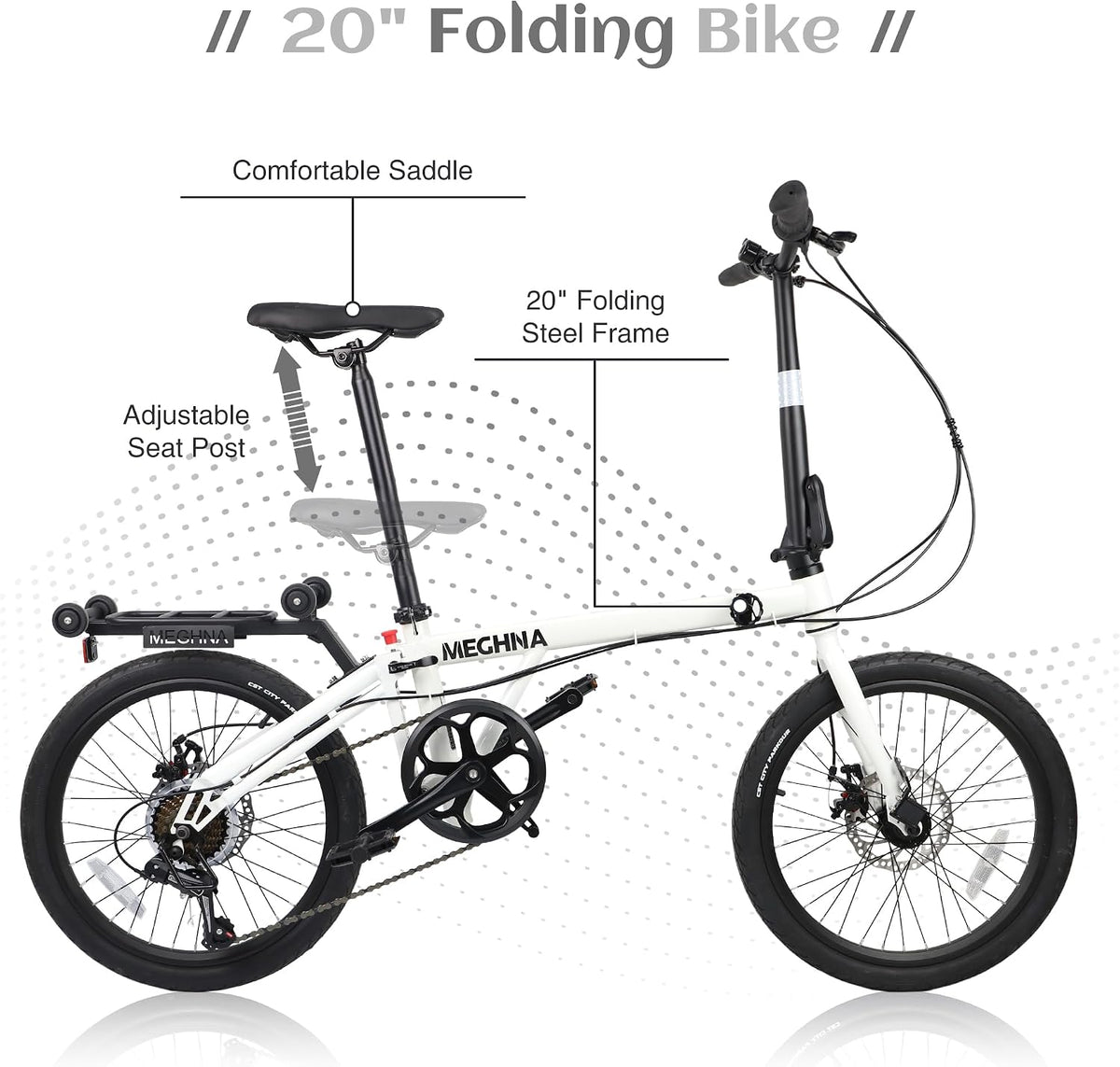 20 Inch Folding Bike, 7 Speed Commuter Bicycle, Dual Disc Brakes
