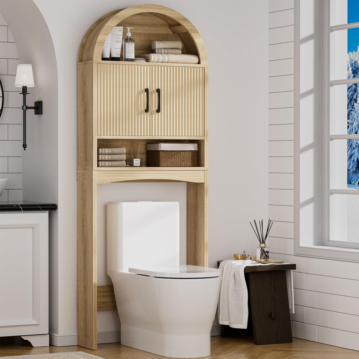 Spurgehom Over Toilet Storage Cabinet, Bathroom Arch Organizer, Black
