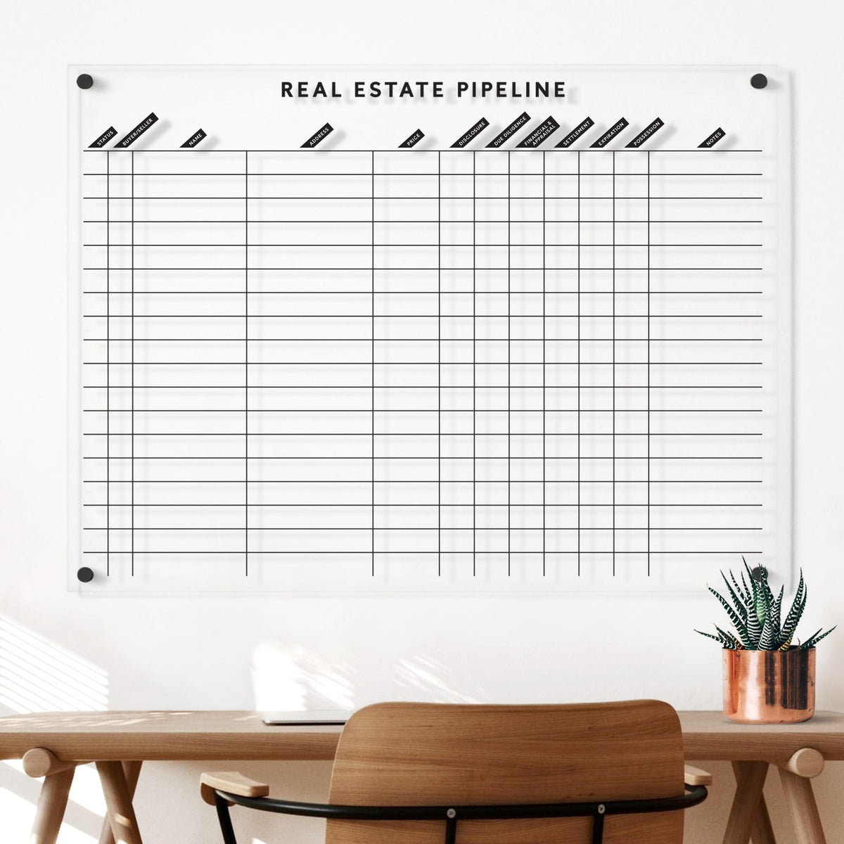 Real Estate Pipeline Board, 31 x 23 Inches, White Acrylic Dry-Erase Deal Tracking Board for Agents, Includes 110 Vinyl Stickers and Mounting Hardware, Made in USA