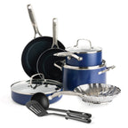 Blue Diamond 9 Piece Nonstick Cookware Set, Diamond Ceramic Pots & Pans, Dishwasher & Metal Utensil Safe, Non Toxic PFAS-Free, Kitchen Cooking Sauce & Saute Pans, Oven & Broiler to 600F, Blue