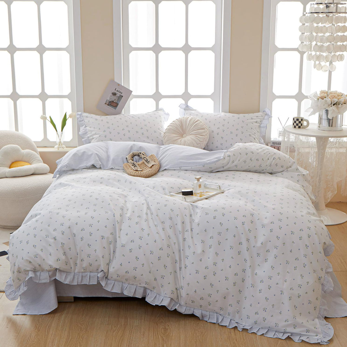 Floral Duvet Cover Set Muslin Cotton Queen(90"x90"),Pink Flower