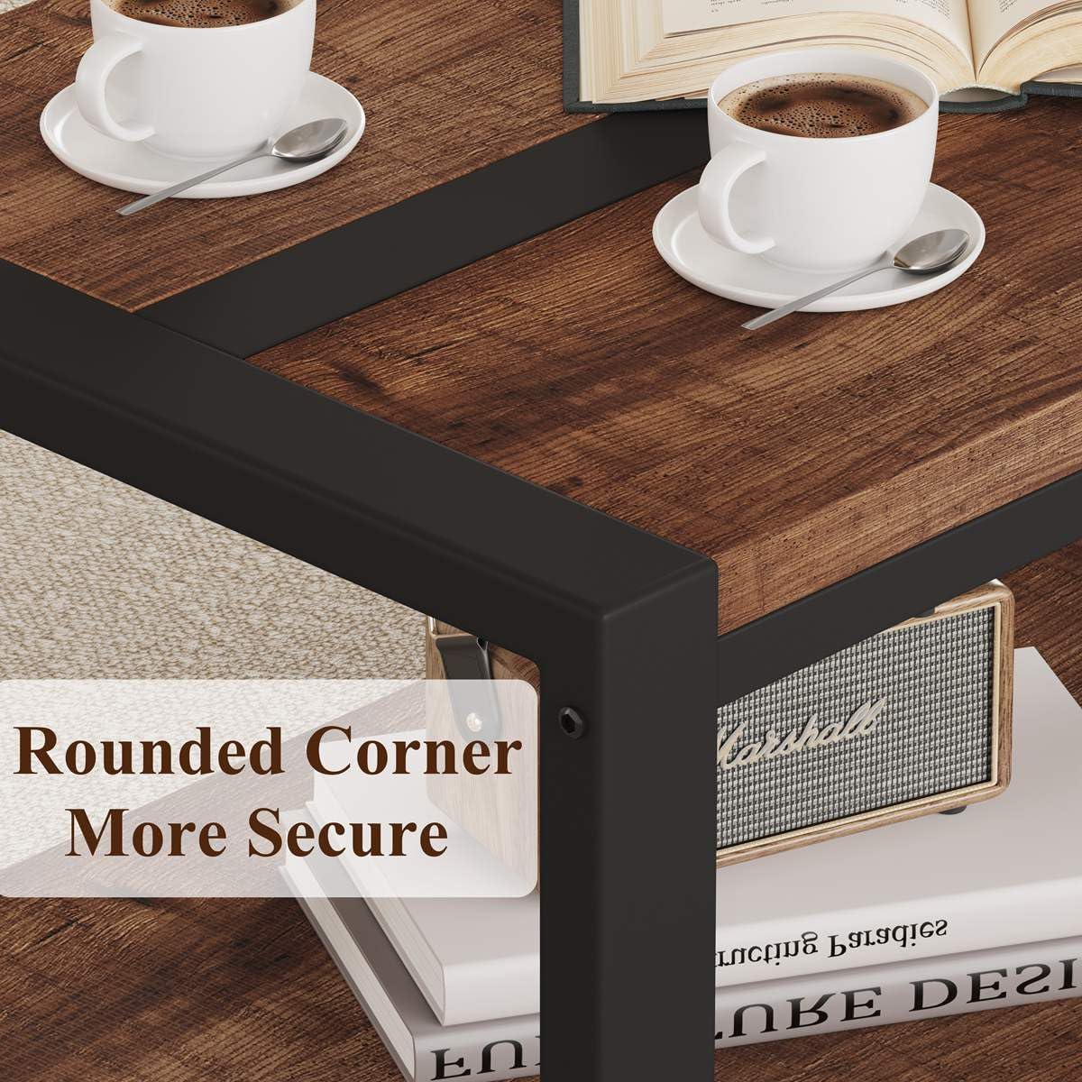 BON AUGURE Coffee Tables for Living Room, 2 Tier Storage Shelf, 43In Rustic