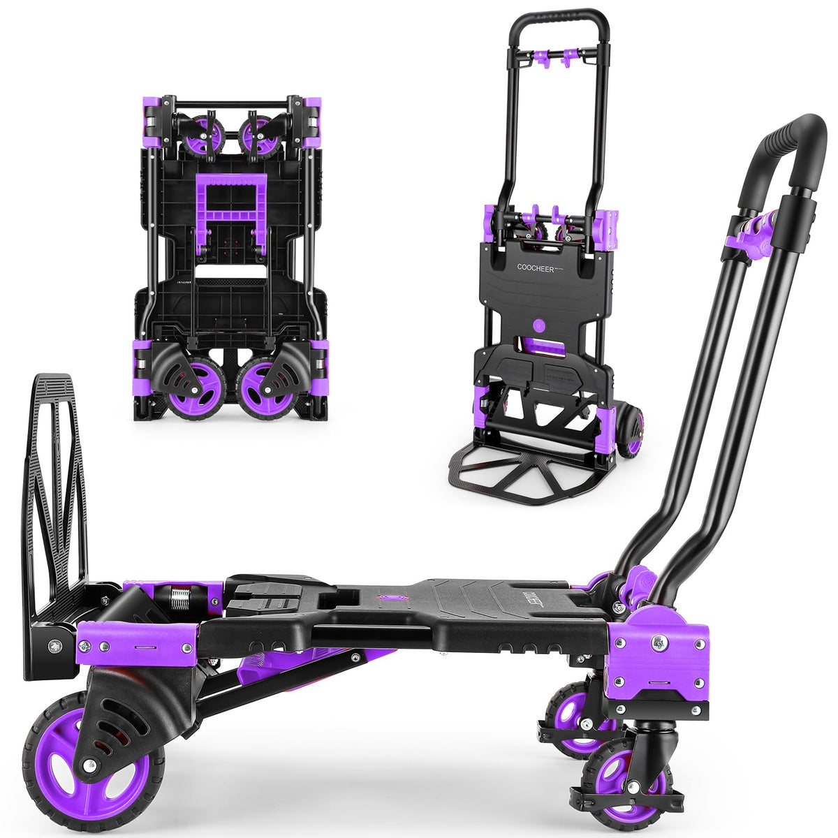 Folding Hand Truck Dolly, 330lb Convertible 4 to 2 Wheel Moving Cart,Purple