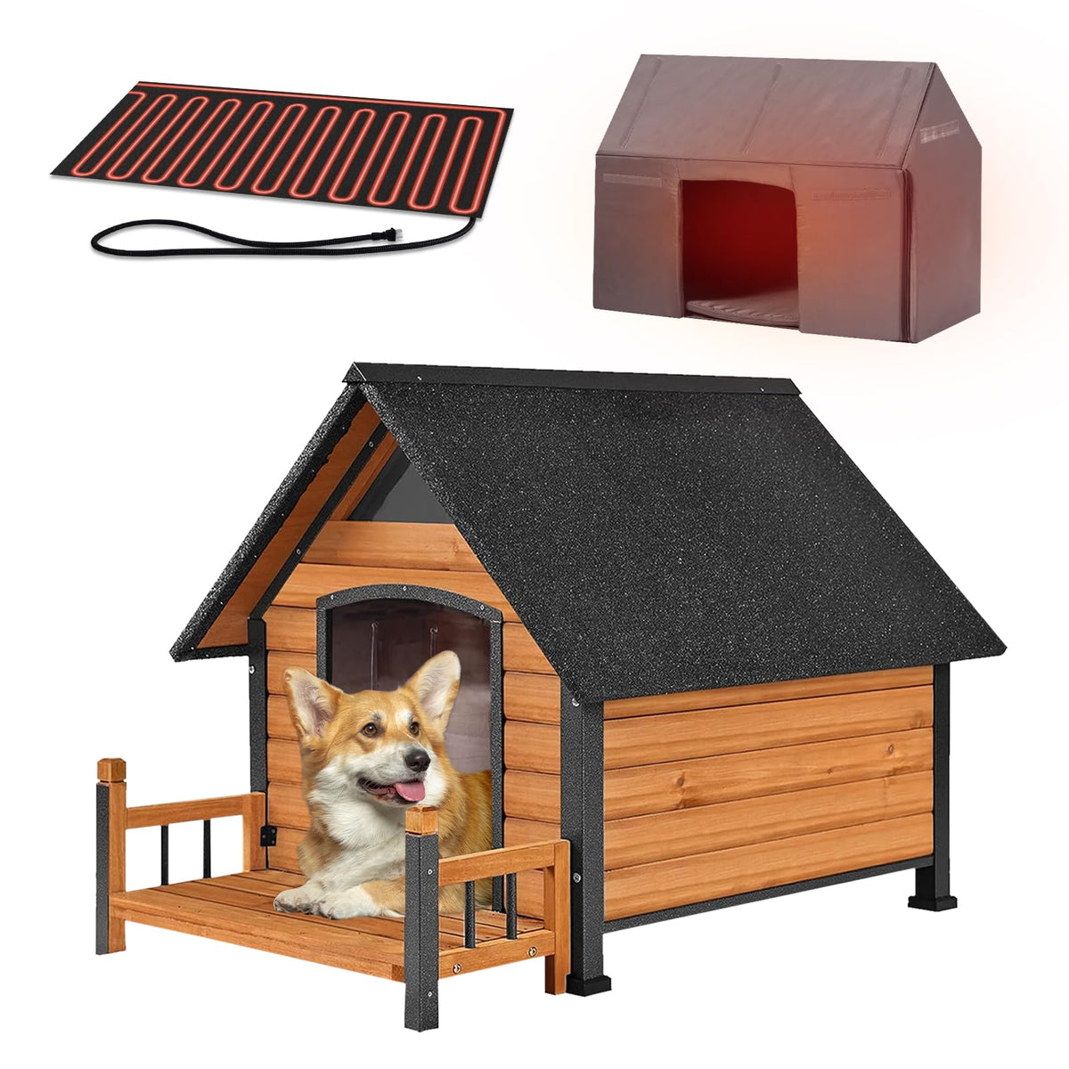Dog House Outdoor Waterproof Dog Kennel for Small to Medium Size Dogs Doghouse Puppy Shelter with Elevated Floor for Winter (Grey-A, Medium)