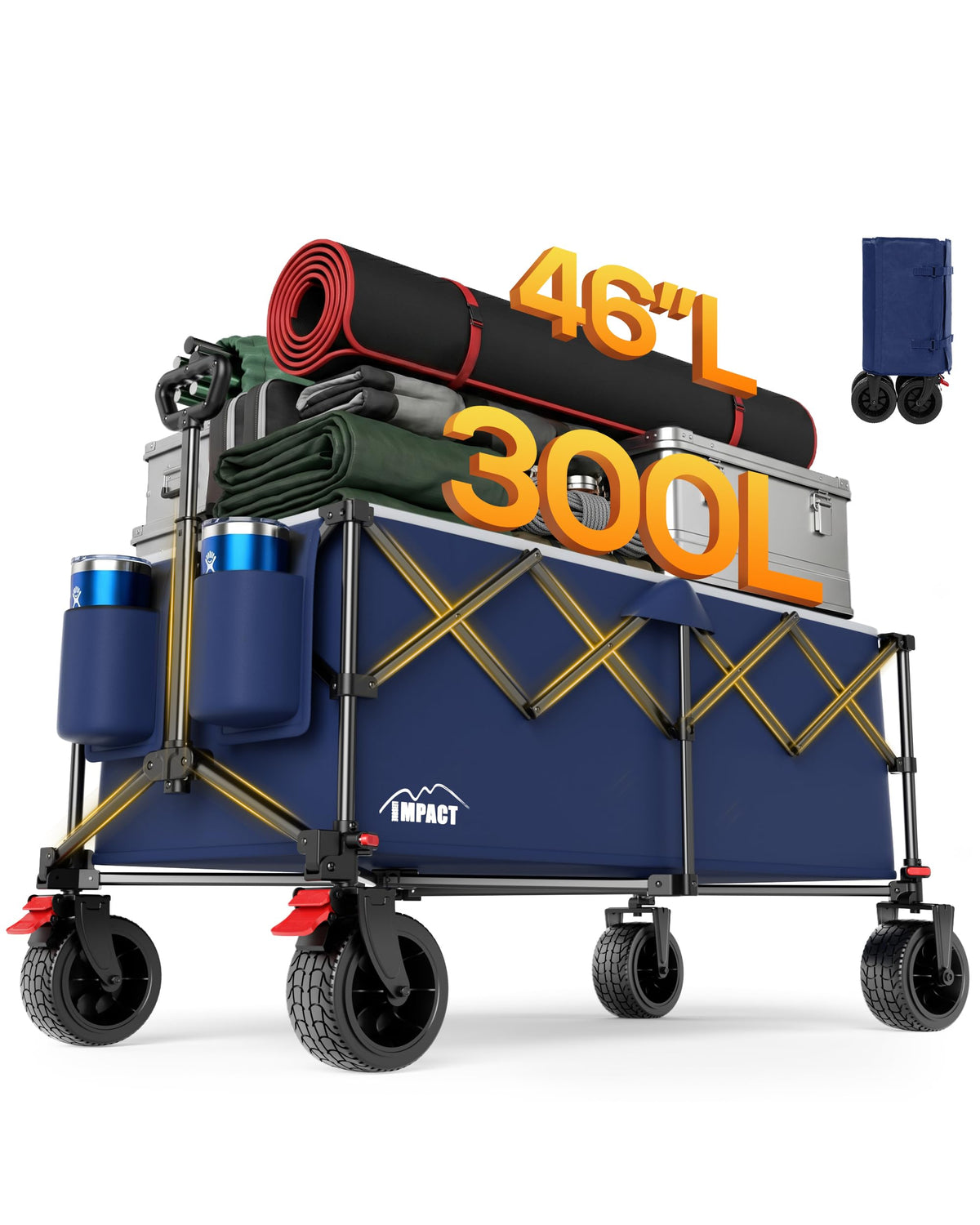46" Collapsible Wagon Cart Foldable 300L Capacity Compact Folded Size