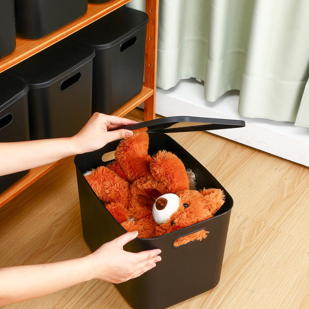 Hoolerry 8 Pieces Storage Bins, 14.2 x 10.2 x 9.5 Inch, Black