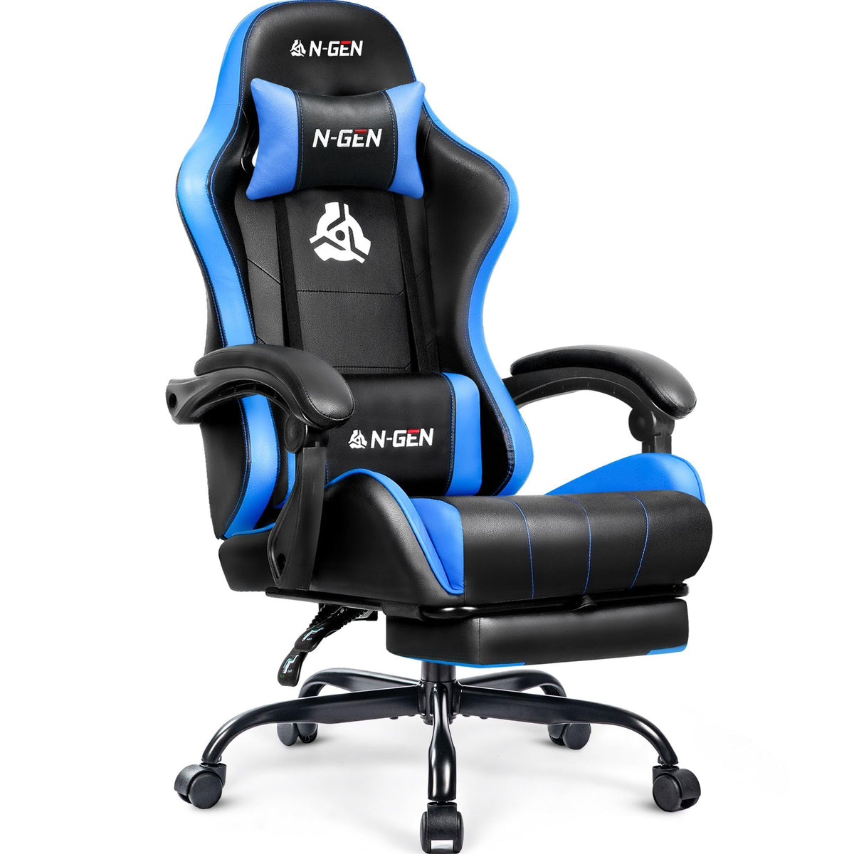 N-GEN GAMING Gaming Chair with Footrest, Lumbar, High-Back, All Black