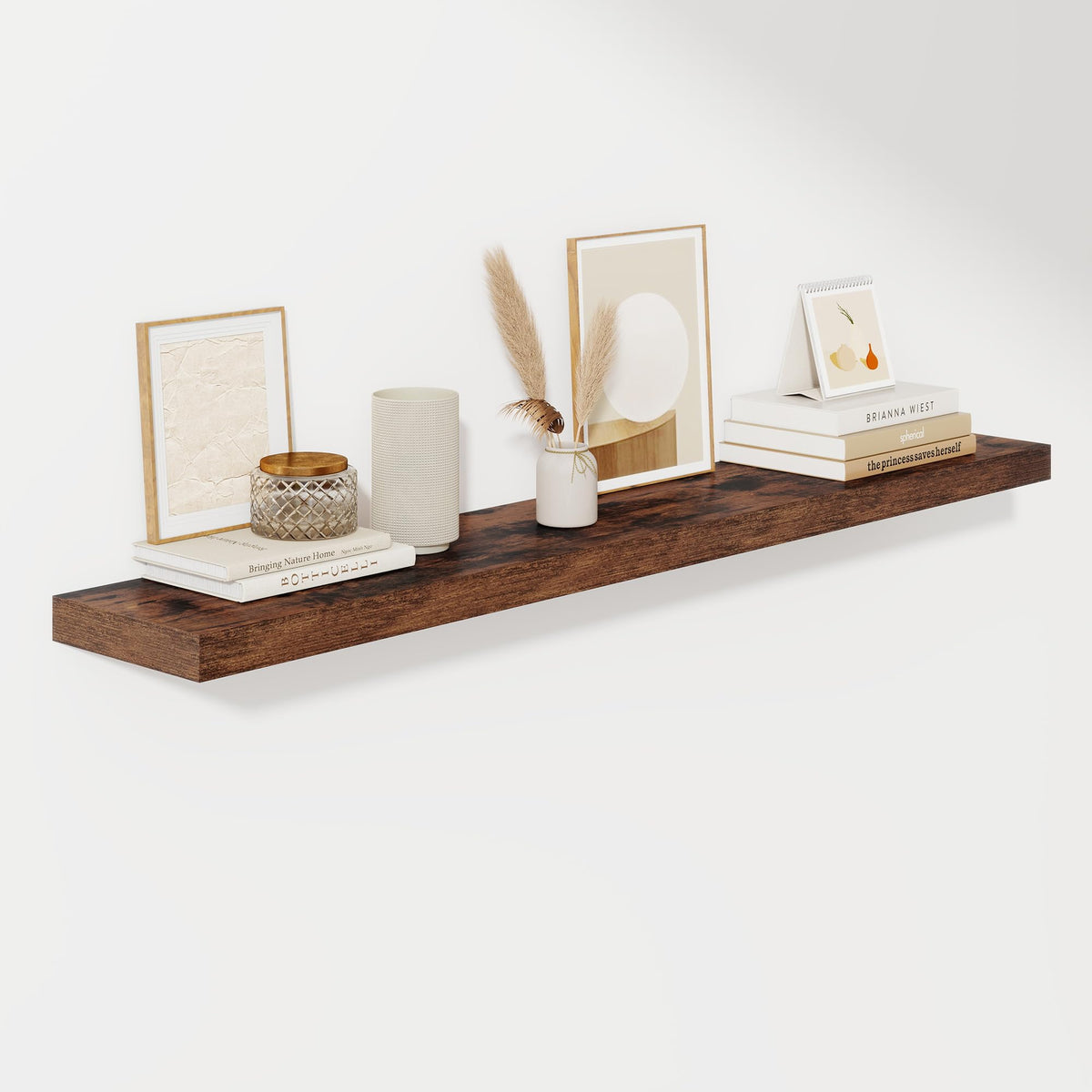 Fun Memories Floating Shelves - 2 Pack 12 Inch Rustic Wooden Wall Shelves - Extra Deeper & Thicker Wall Mounted Storage Shelf for Living Room, Kitchen, Farmhouse - 36" W x 12" D x 1.8" H - Brown